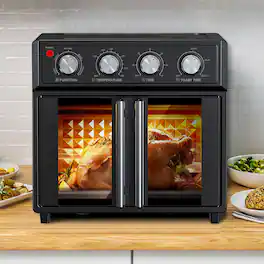 Akoasm - 7-in-1 26QT Large French Double-Door Air Fryer Convection Toaster Oven, 1700W, 7 Preset Menus, Stainless Steel - Black