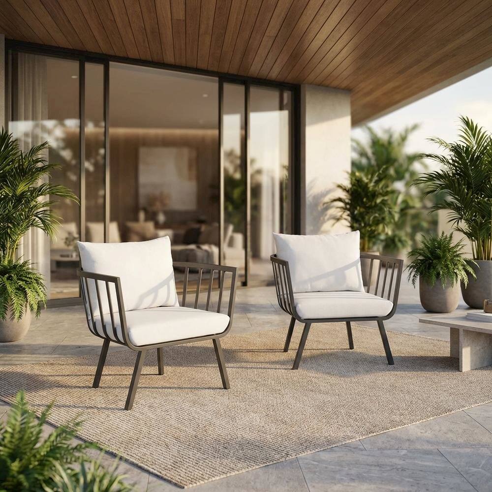 Angle. Outdoor Escape - Aluminum Armchair Set of 2 for Outdoor Patio Lounge with Cushions - Gray.