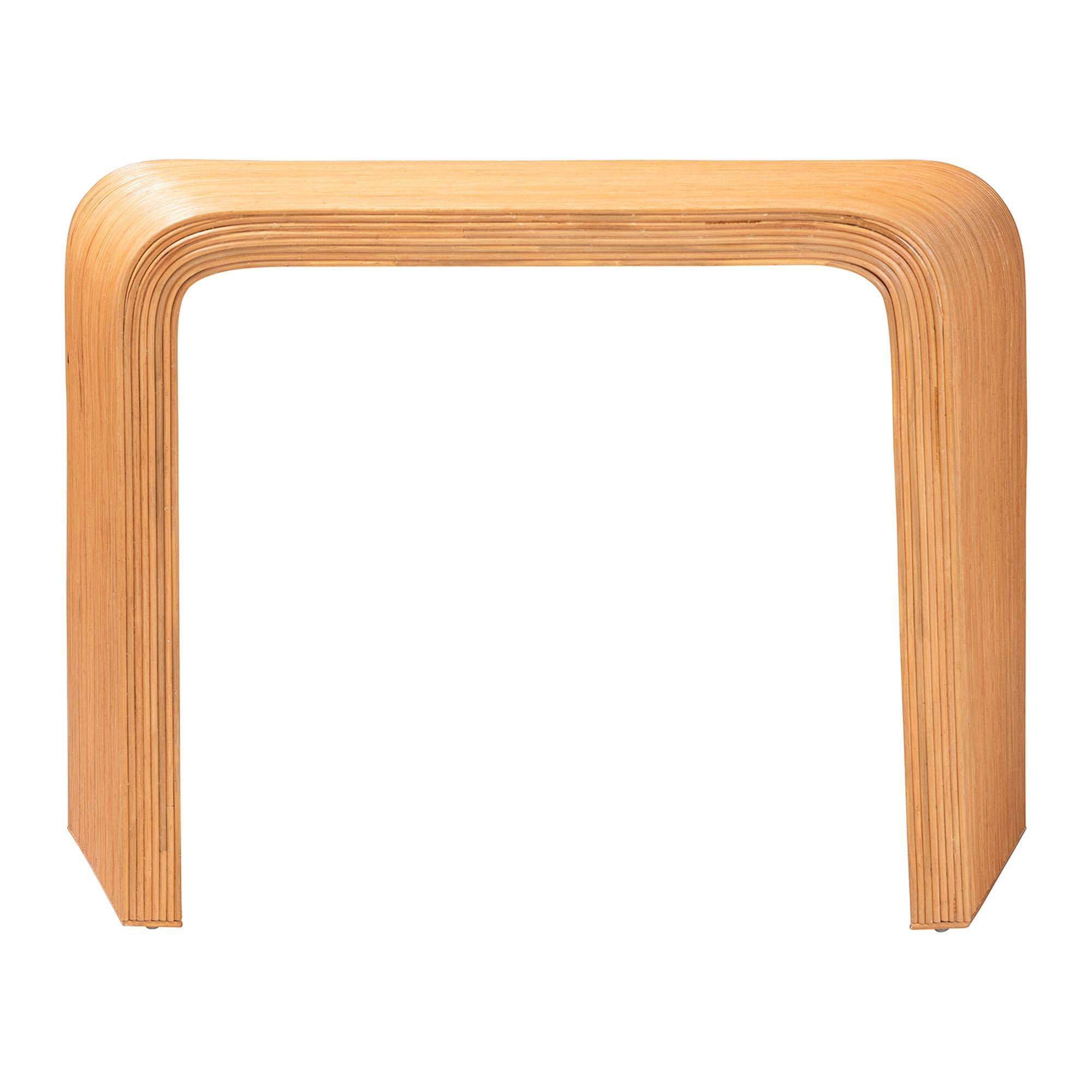 Alt View 1. bali & pari - Eilis Bohemian Fluted Rattan Waterfall Console Table - Light Honey.