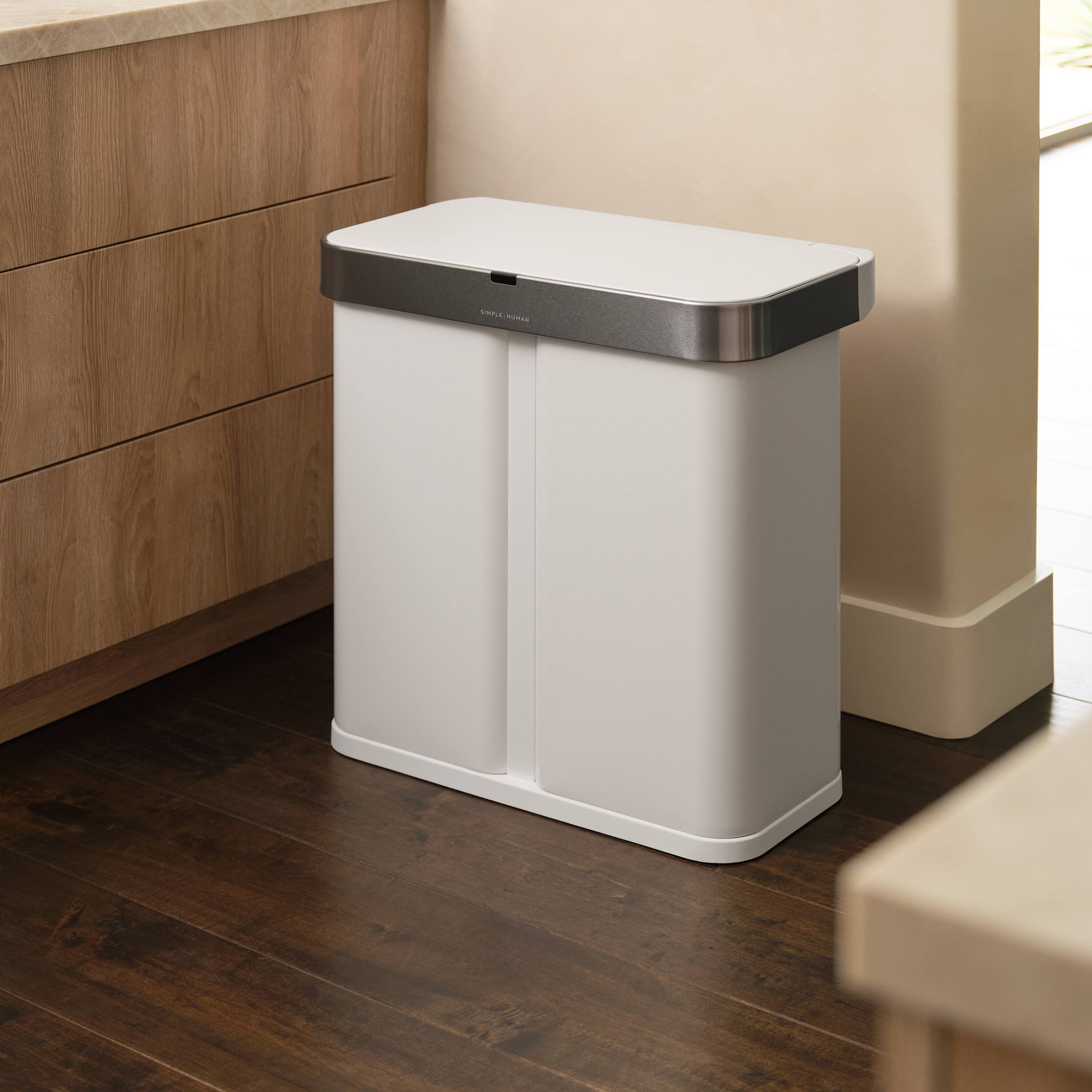 Alt View 4. simplehuman - 58L sensor recycler with voice and motion control, white steel - White.