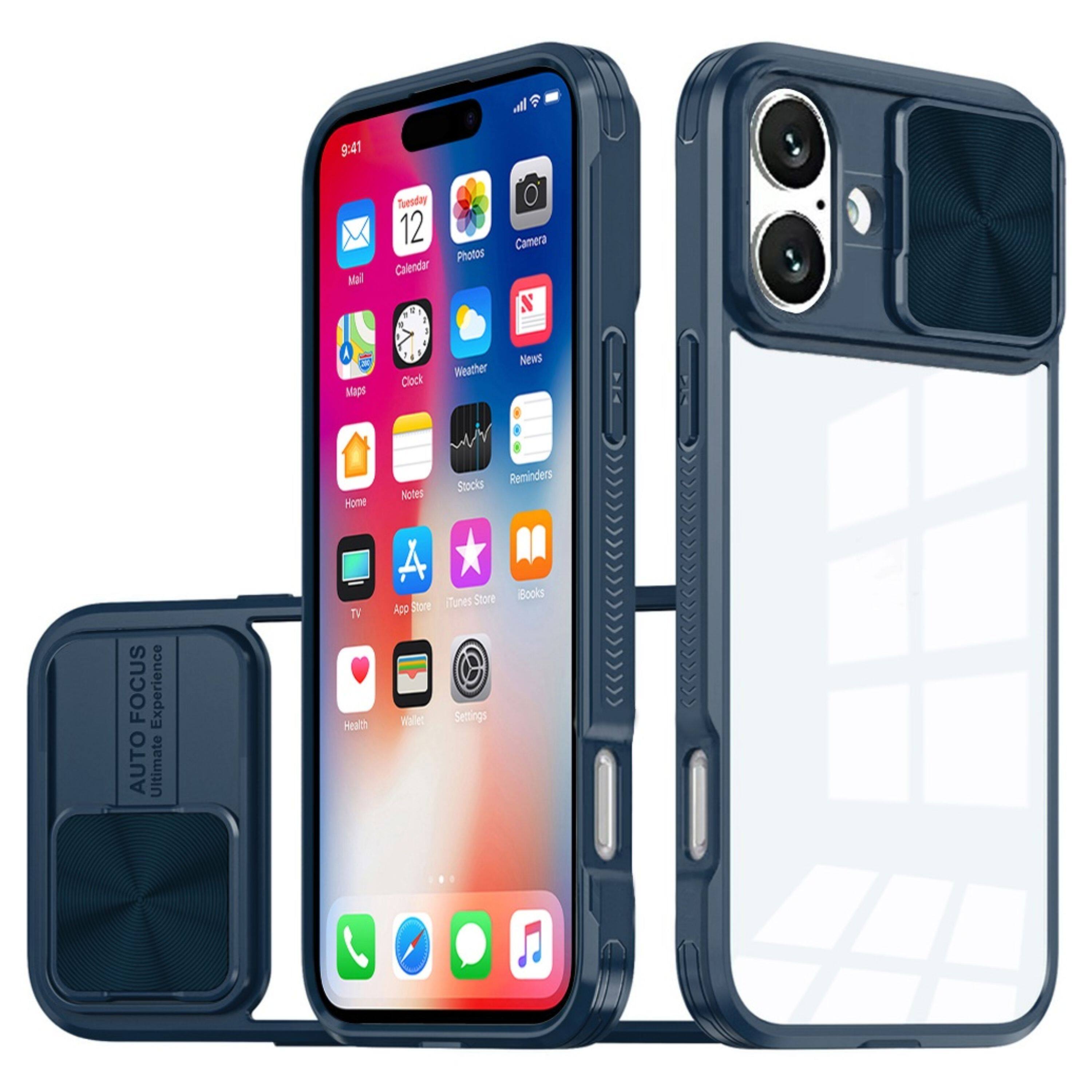 Kitcheniva - Clear Hybrid Sliding Lens Cover Case With Tempered Glass For iPhone 16 - Blue price history on PriceWatchPro