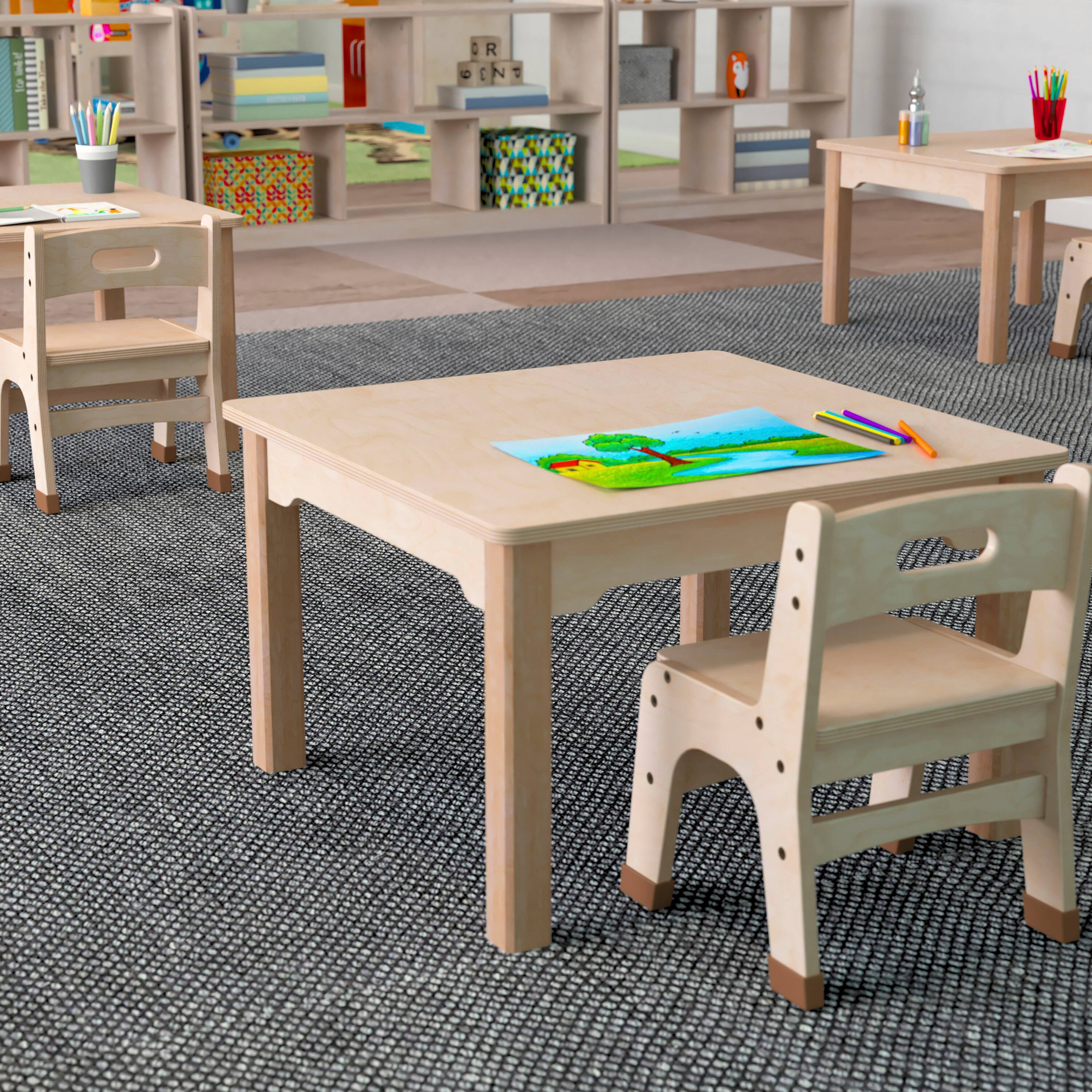 Alt View 3. Flash Furniture - Bright Beginnings Commercial Grade Wooden Square Preschool Classroom Activity Table, (23.5"W x 14.5"H), Beech - Natural.