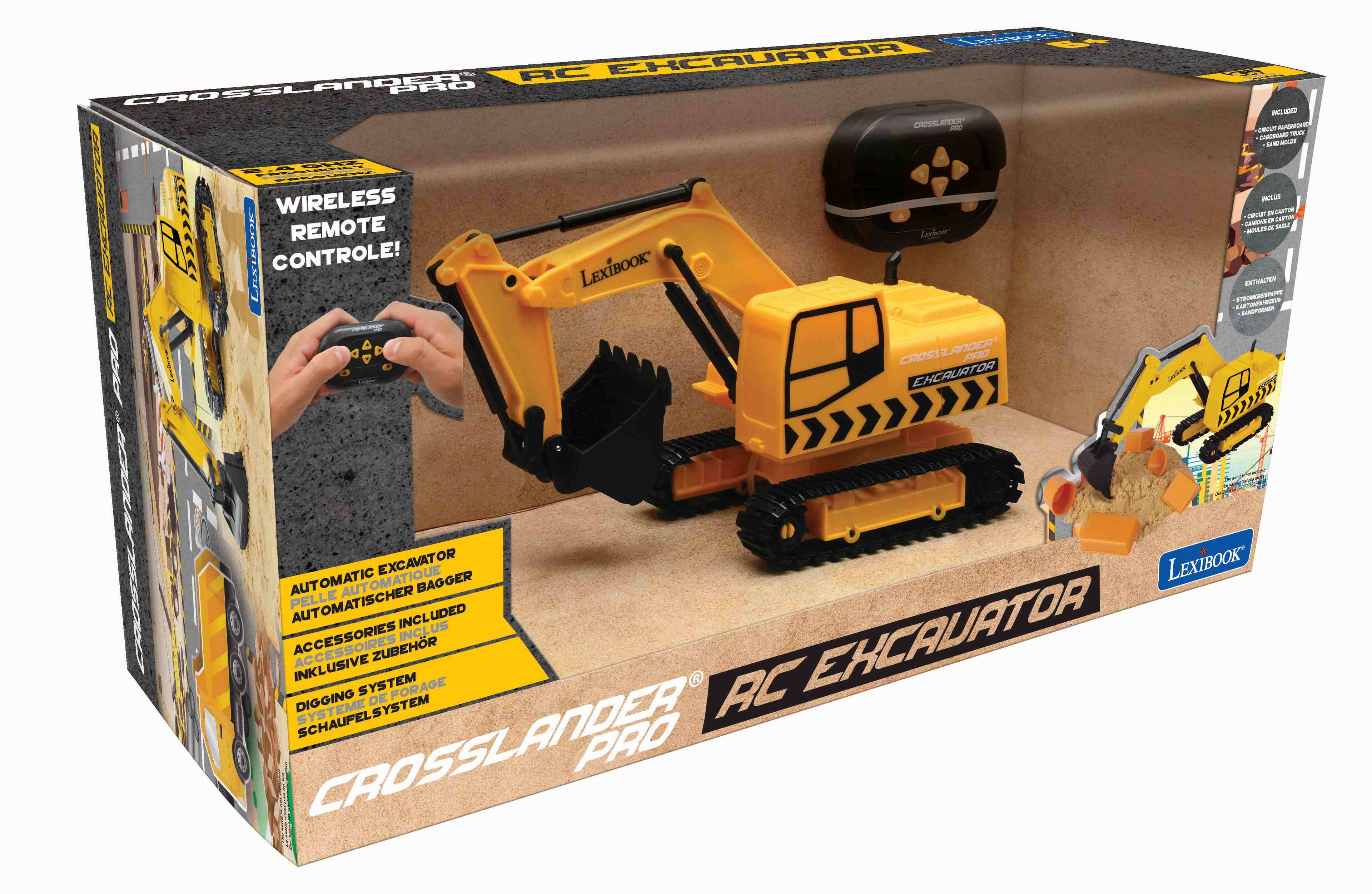 RC Excavator Crosslander Pro  
Wireless Remote Control!  
Automatic Excavator  
Accessories Included  
Digging System  
LexiBook