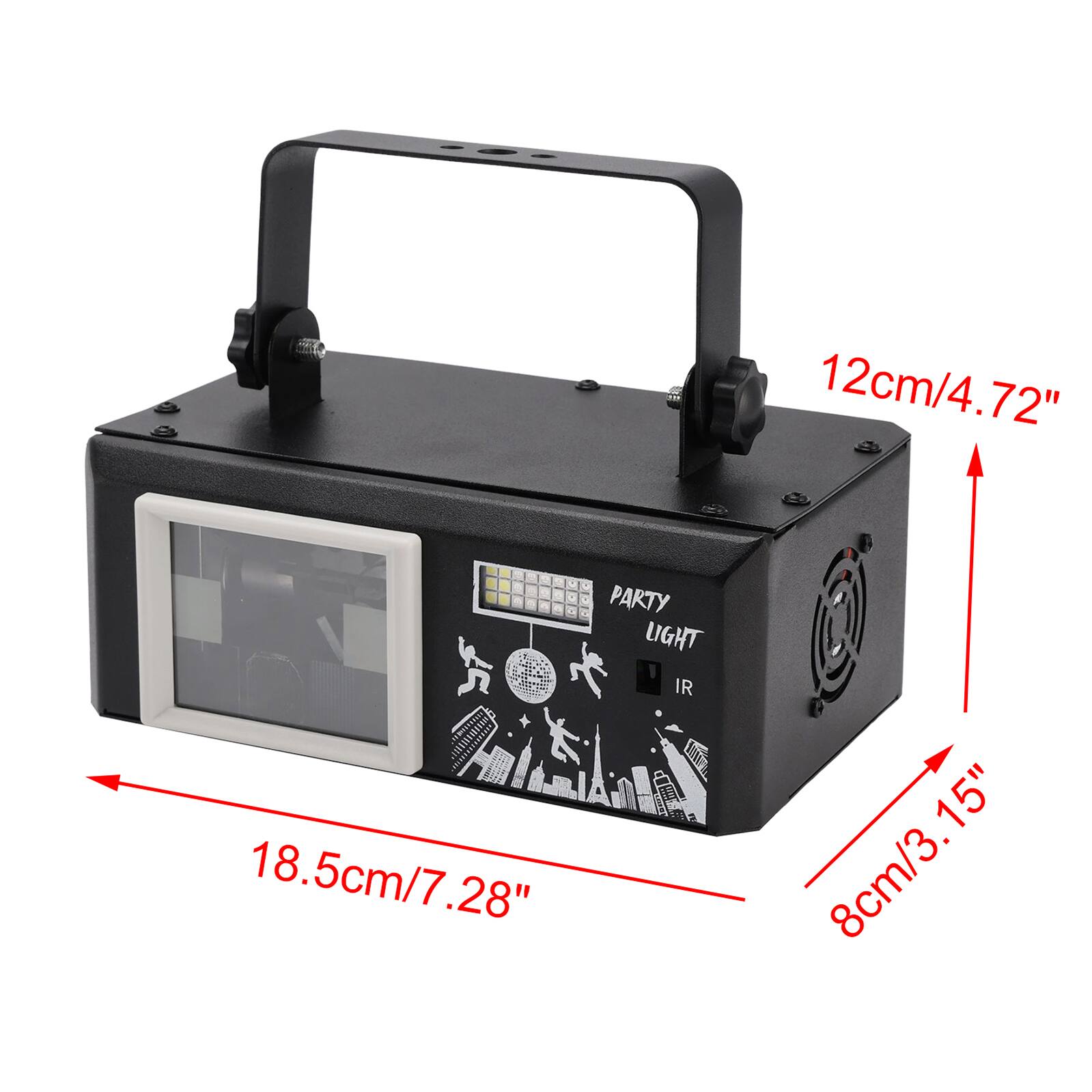 12cm/4.72"  
PARTY LIGHT IR 18.5cm/7.28"  
8cm/3.15"