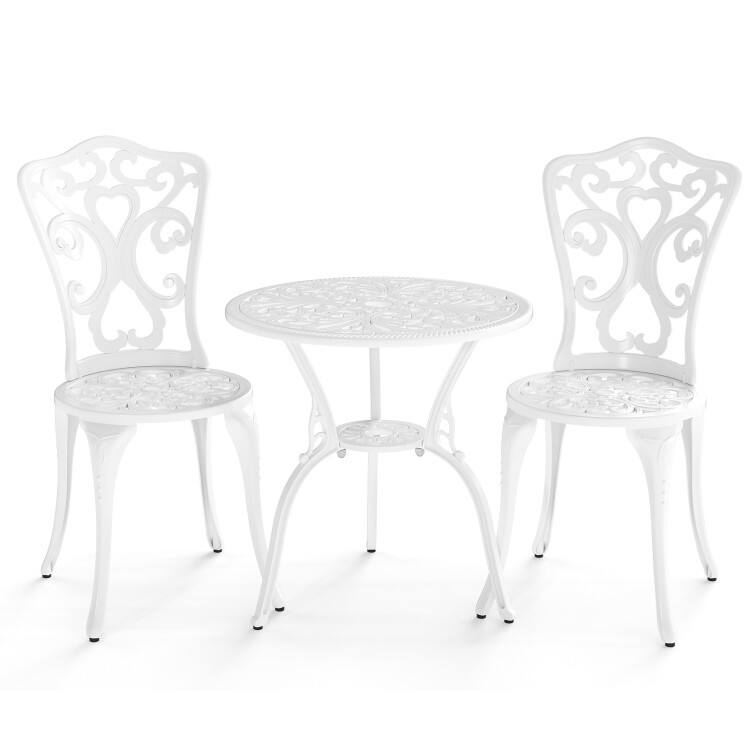 Front. SlickBlue - Patio Bistro Set, 3 Pieces with Cast Aluminum Chairs, Table, and Umbrella Holes - White.