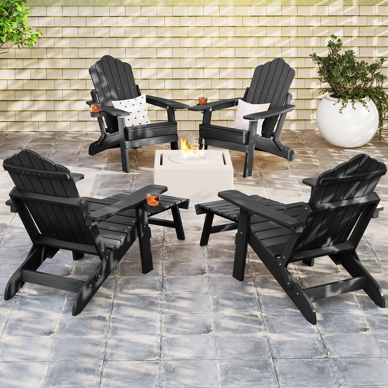 Alt View 8. Gymax - Gymax 2 PCS Folding Adirondack Chair HIPS Fire Pit Chair w/ Adjustable Backrest Black - Black.