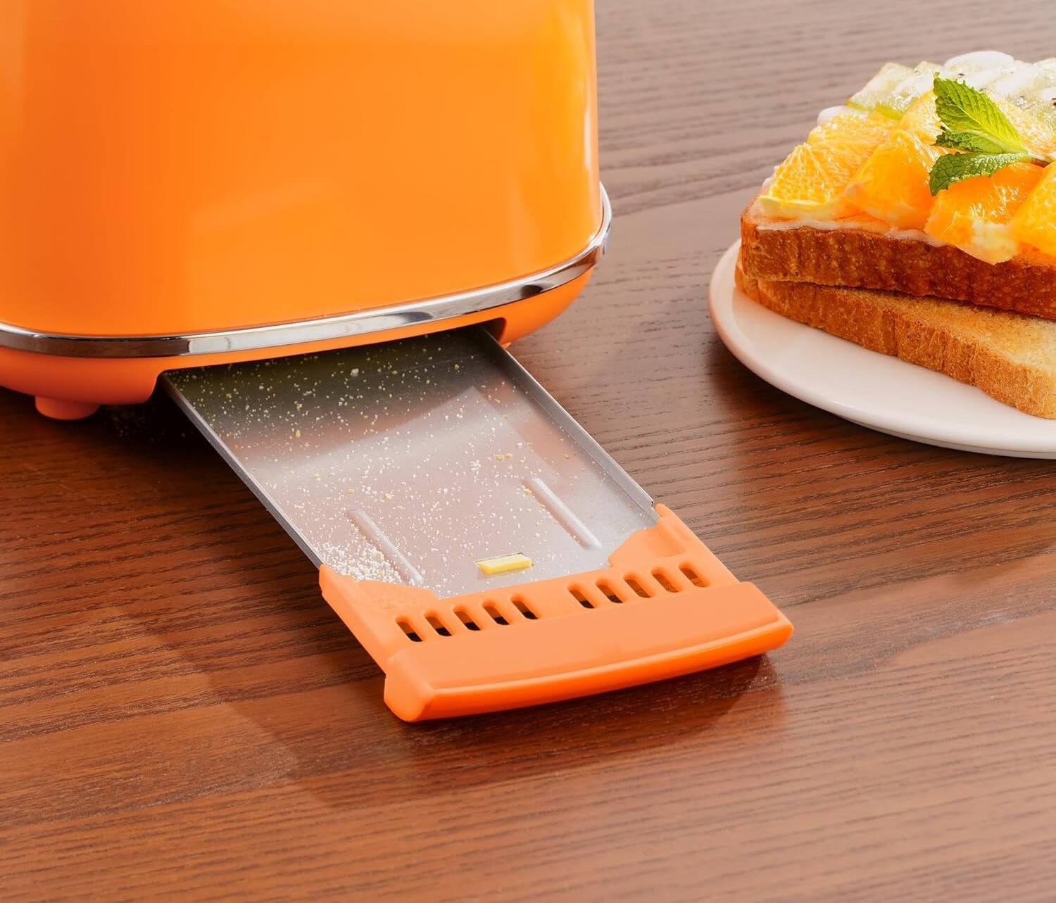 Alt View 3. FINEAK - Stainless Steel 2-Slice Stainless Steel Toaster with Wide Slots, Orange - Orange.