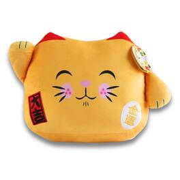 Maneki Neko - Printed Cushion Soft Velboa 12 inch / 30cm x 31cm Gold Closed Eye