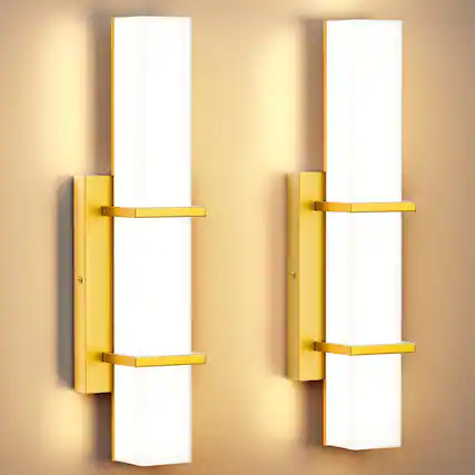 Front. E.P. Light - Set of 2 Minimalist LED Hardwired Wall Sconces - Gold.