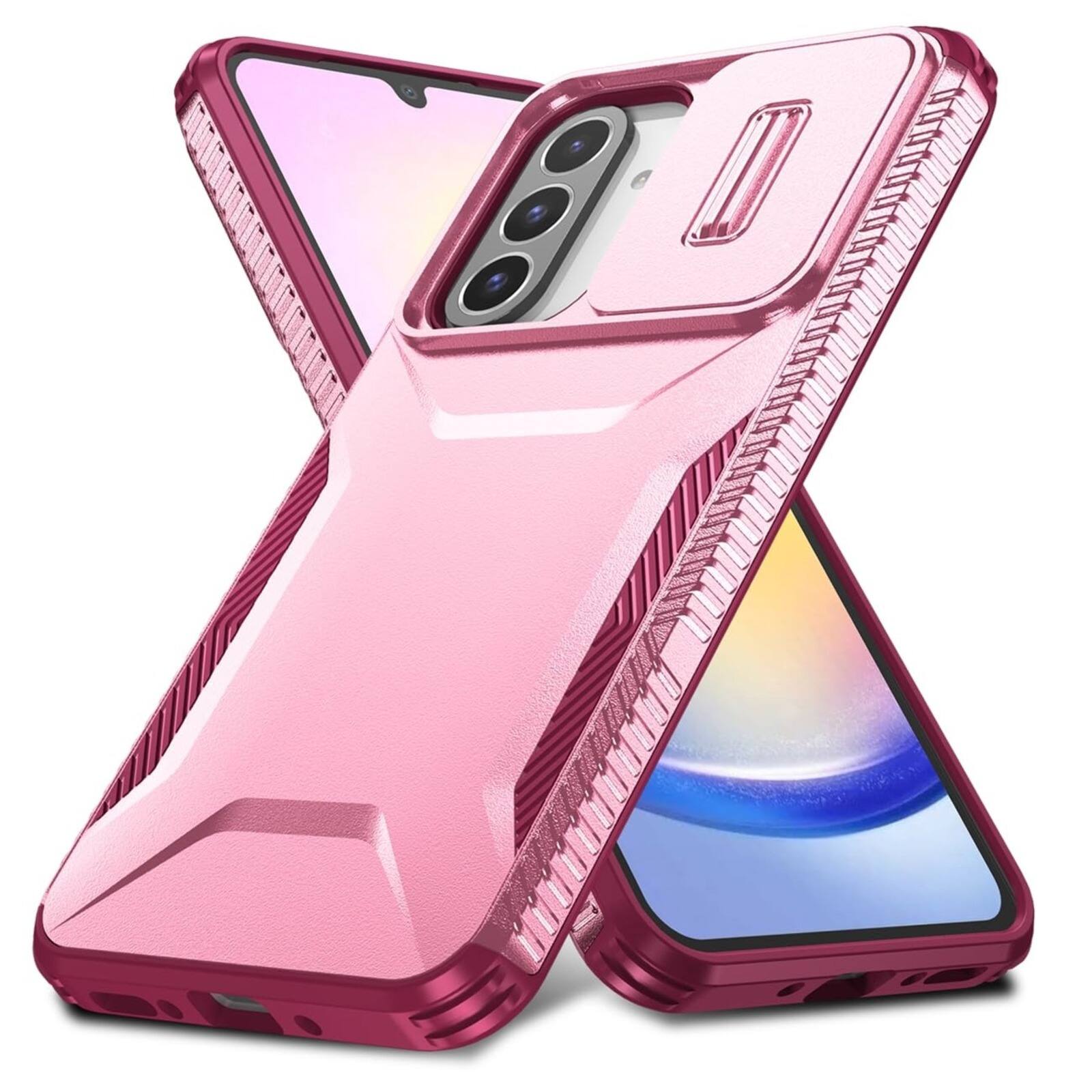 Angle. UUCOVER - For Samsung Galaxy A26 5G Dual Layer Case with Slide Camere Lens Cover, Anti-slip Bumper Drop Protection Phone Shell - Pink.