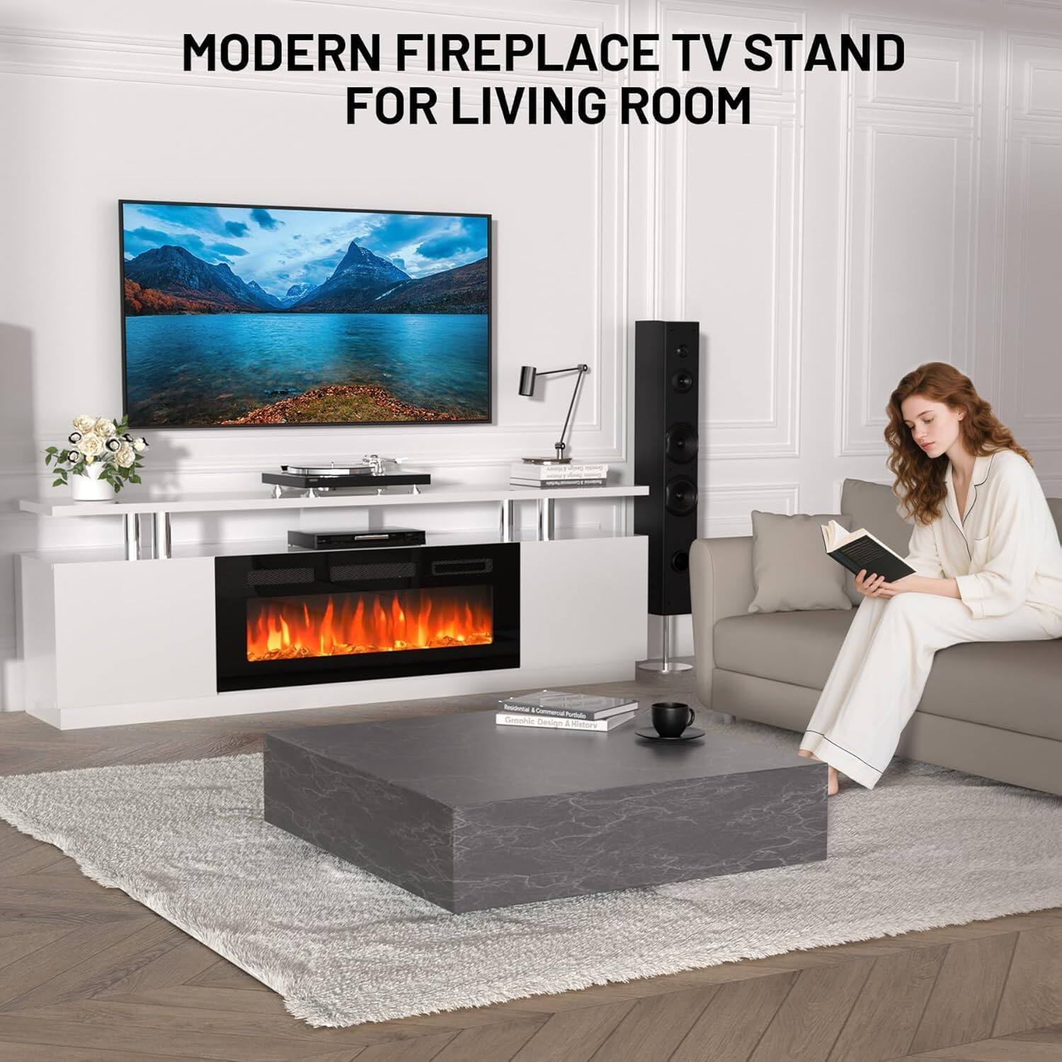 MODERN FIREPLACE TV STAND FOR LIVING ROOM