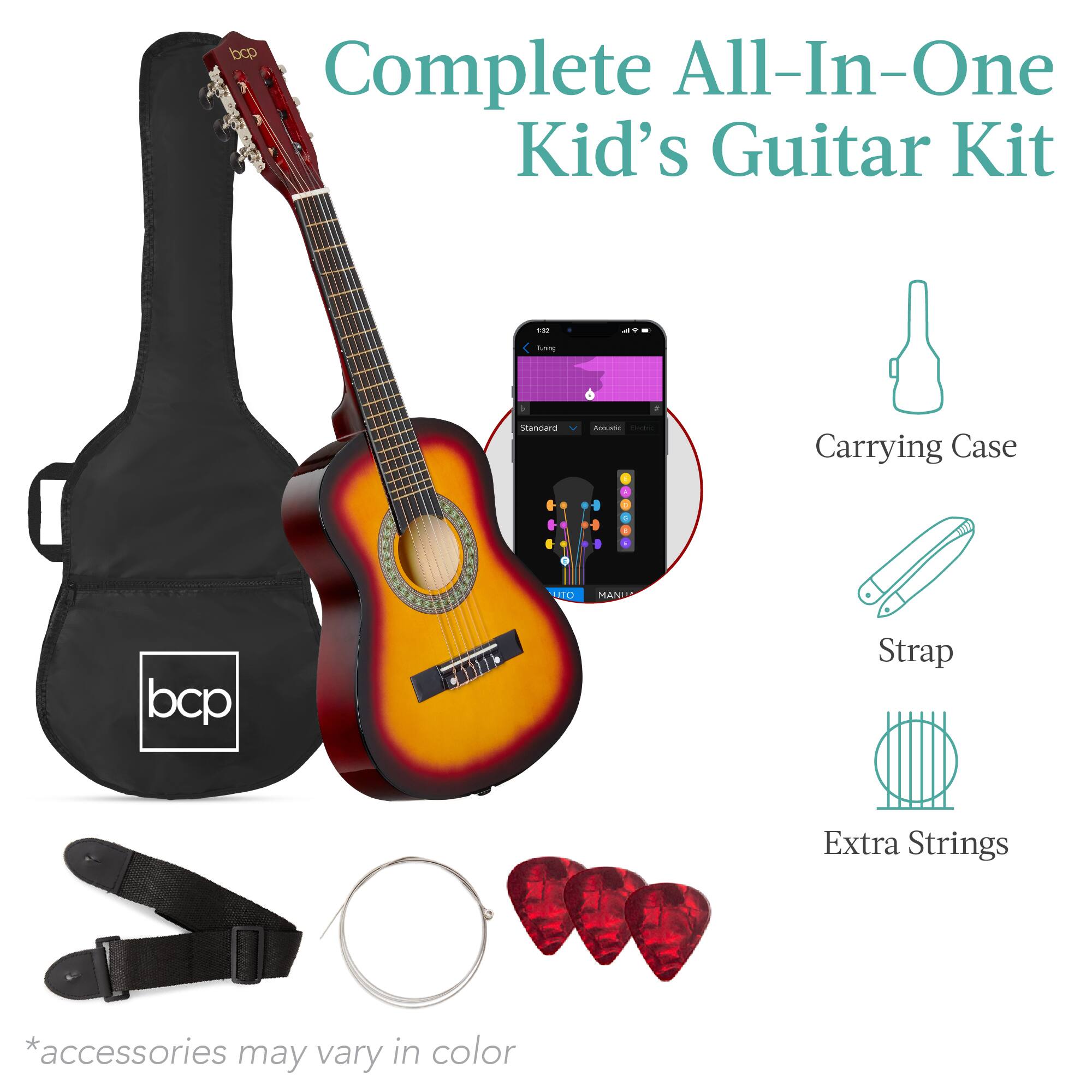 Complete All-In-One Kid's Guitar Kit

- Carrying Case
- Strap
- Extra Strings

*accessories may vary in color