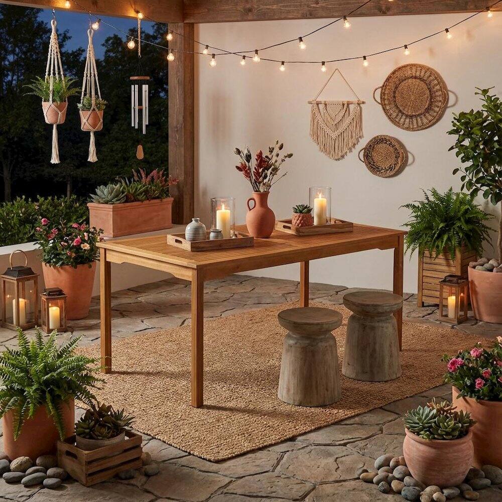 Alt View 1. Outdoor Escape - Oil-Finished Wooden Patio Table with Durable Outdoor Wood Finish - Brown.