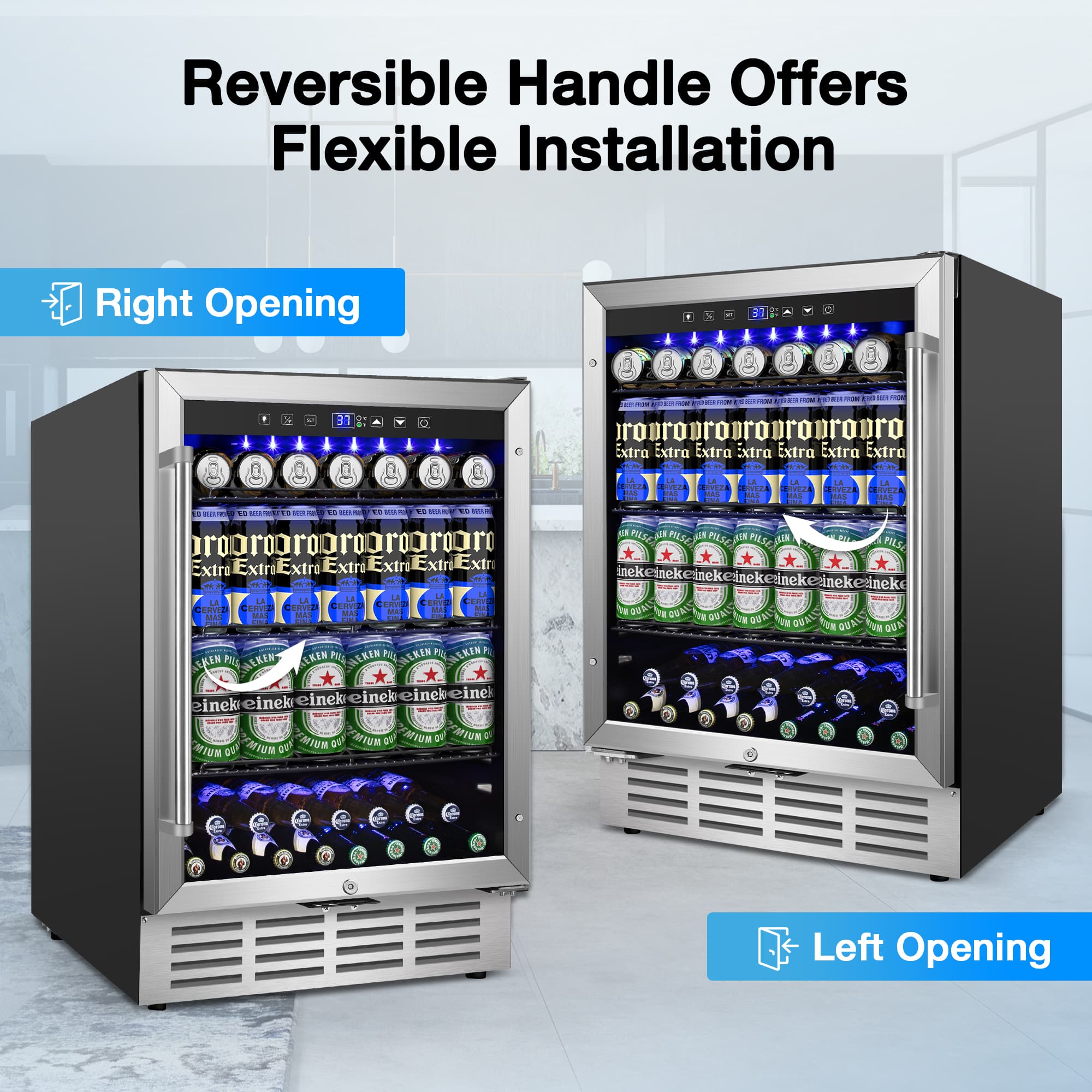 Reversible Handle Offers Flexible Installation
Right Opening
Left Opening