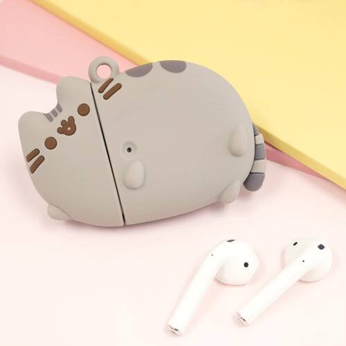 Alt View 3. iFace - Pusheen The Cat Cute Compatible with Apple AirPods 1 and 2 Generation - Silicone Figure Protective Case With Carabiner - Pusheen - Laying down (Multicolor).