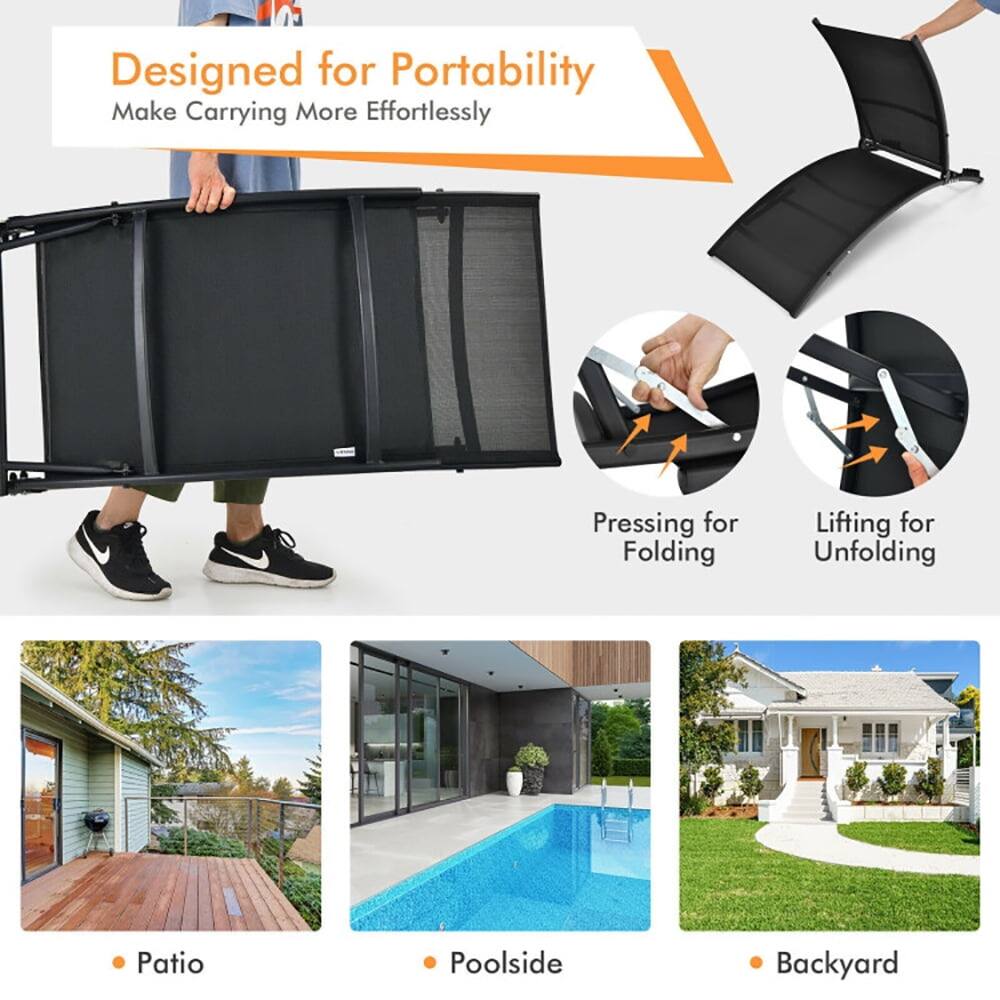 Designed for Portability  
Make Carrying More Effortlessly  

Pressing for Folding  
Lifting for Unfolding  

Patio  
Poolside  
Backyard
