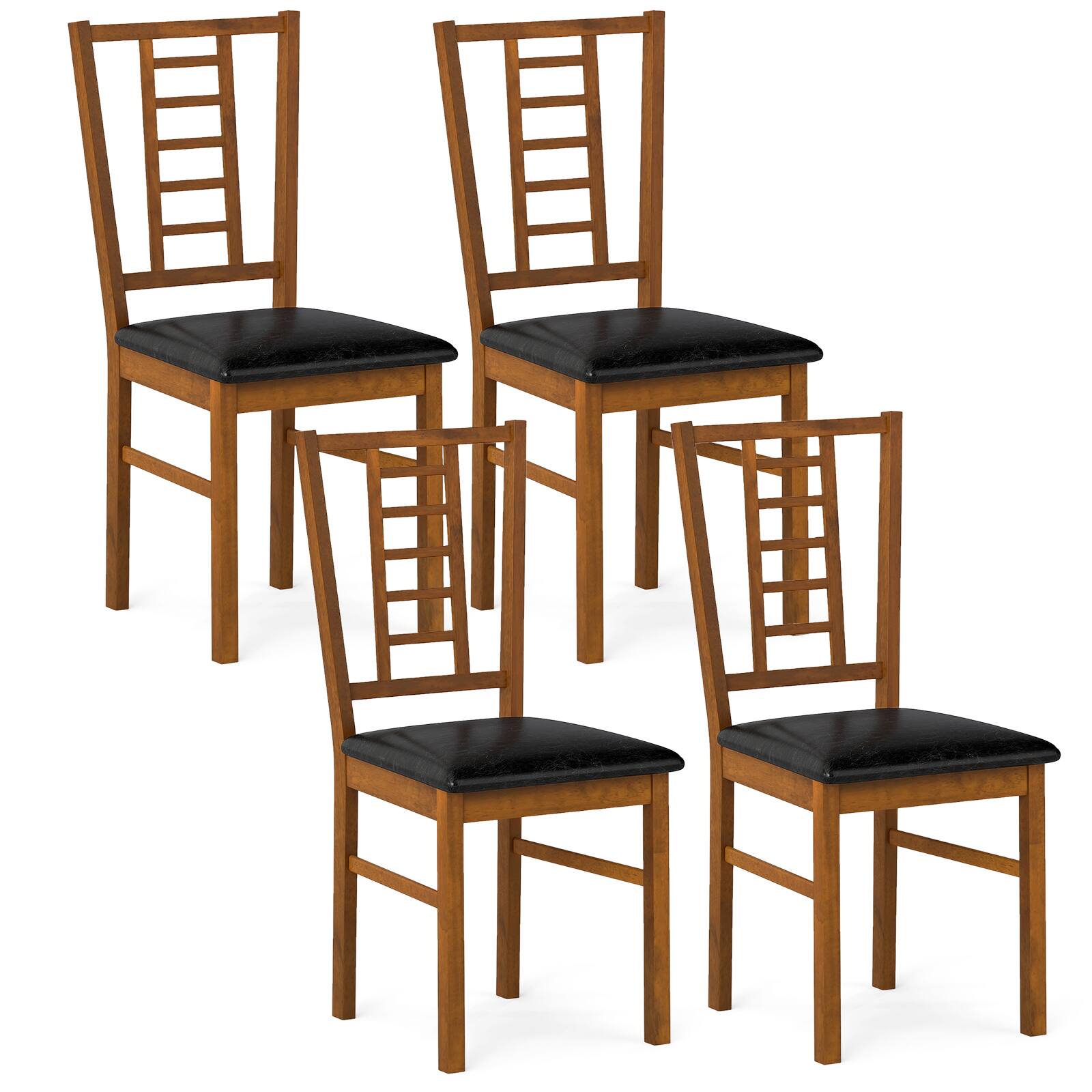Front. Gymax - Gymax Wood Dining Chairs Set of 4 w/Rubber Wood Frame Padded Seat Slatted Backrest Walnut - Brown.