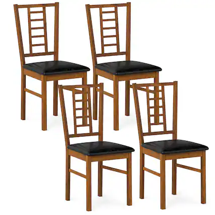 Front. Gymax - Gymax Wood Dining Chairs Set of 4 w/Rubber Wood Frame Padded Seat Slatted Backrest Walnut - Brown.