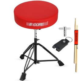 5 CORE - Drum Throne 3" Thick Padded Comfortable Guitar Stool Drummer Chair Adjustable Musician Seat - Red