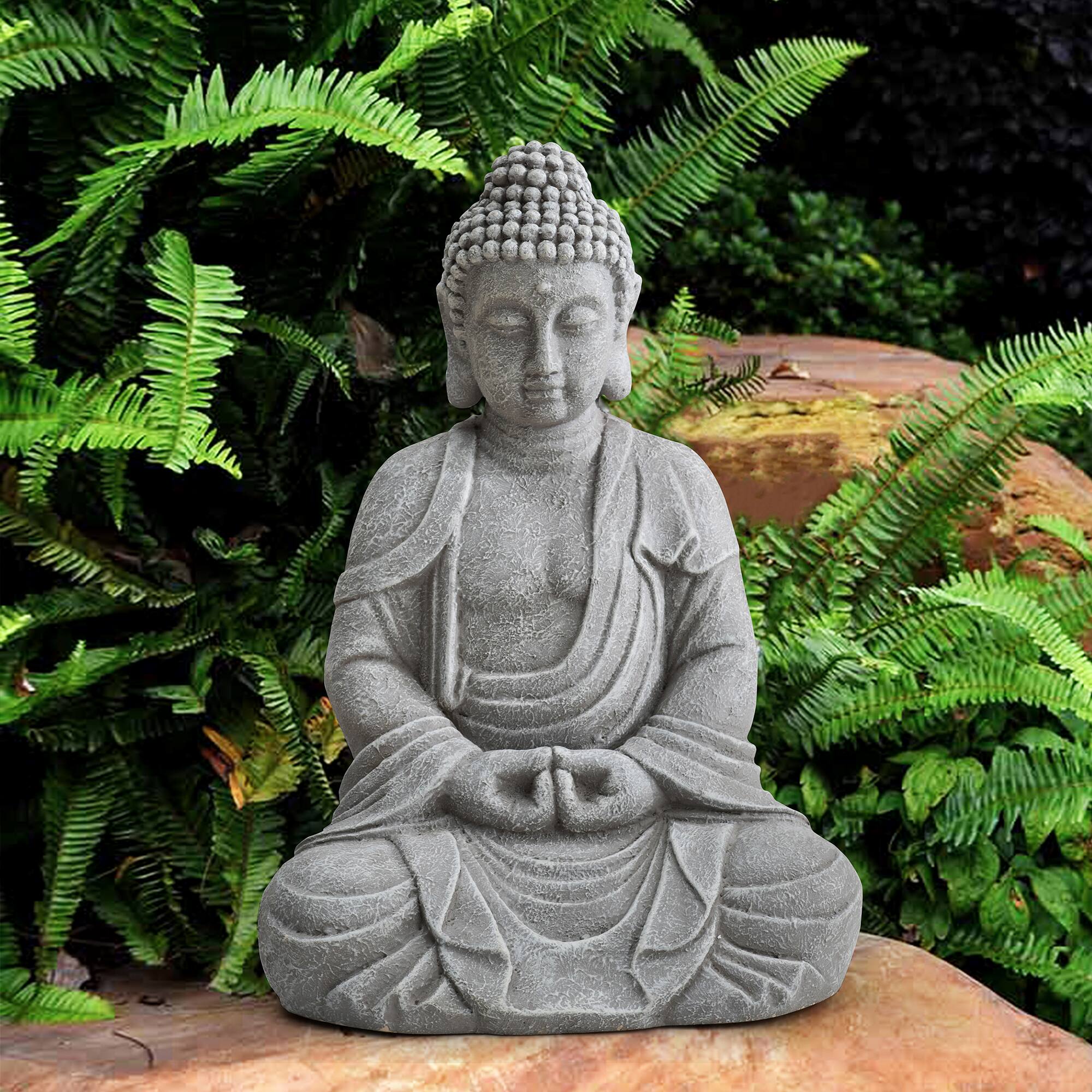 Angle. SUNJOY - Sunjoy Gray Decorative Buddha Garden Décor Statue - Gray.
