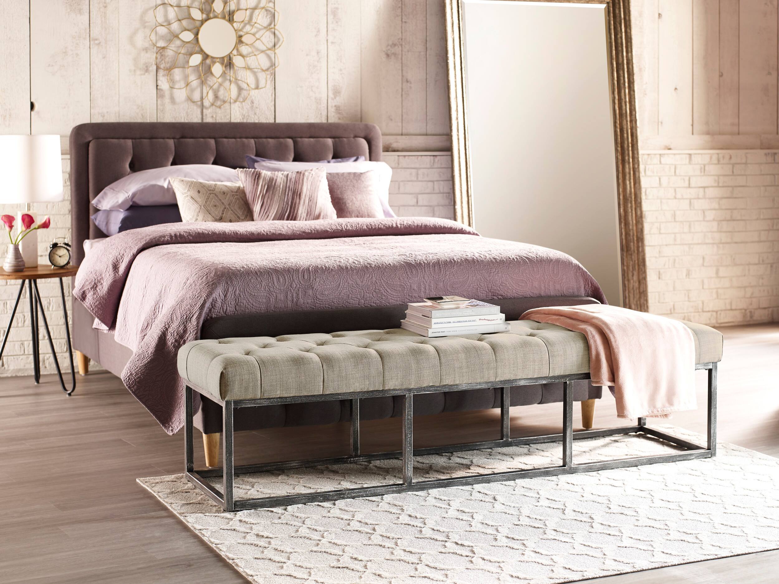 Left. Finch - Danes Long Tufted  Bench - Ivory.
