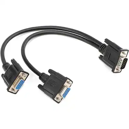 Front. PARKER SLATER - VGA Splitter Cable 1ft – 1 Male to 2 Female, Mirror Display Only, Black.