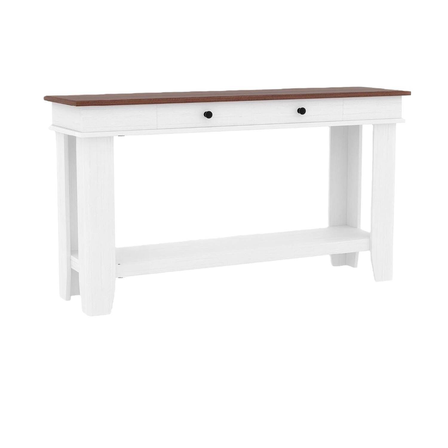 Angle. GARVEE - Long Console Table with Drawers, Wooden Rectangular Entryway Table - Brown and White.