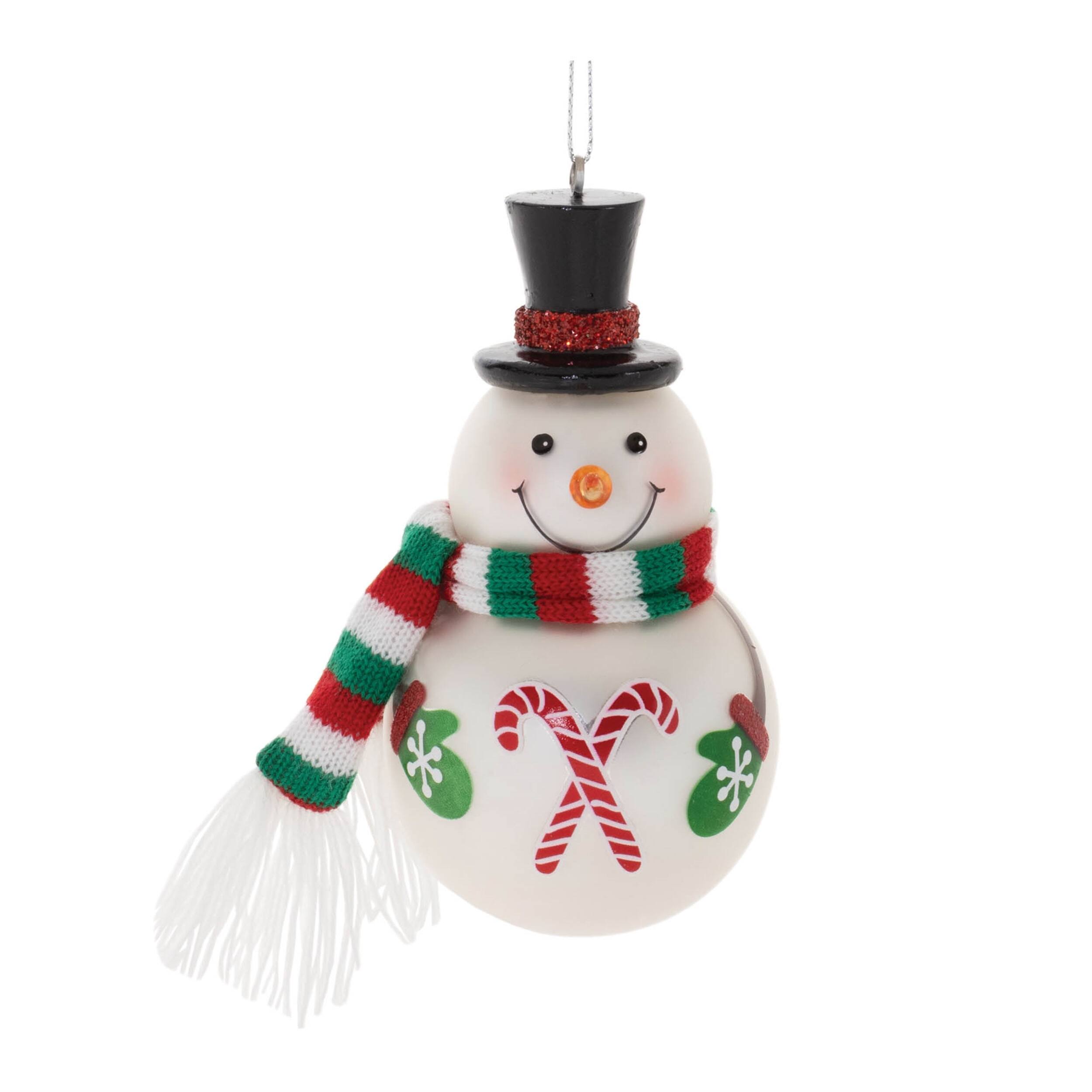 Left. BreeBe - Frosted Glass Snowman Ornament (Set of 6) - White, Green, Red.