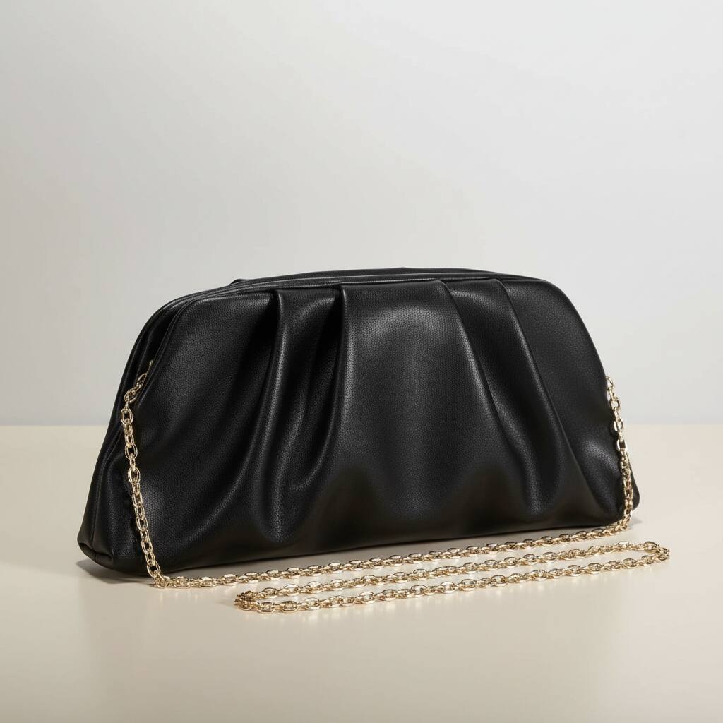 Left. ZUQIETA - ZUQIETA Pleated Vegan Leather Clutch - Soft Formal Evening Purse for Weddings & Proms - Obsidian Black.