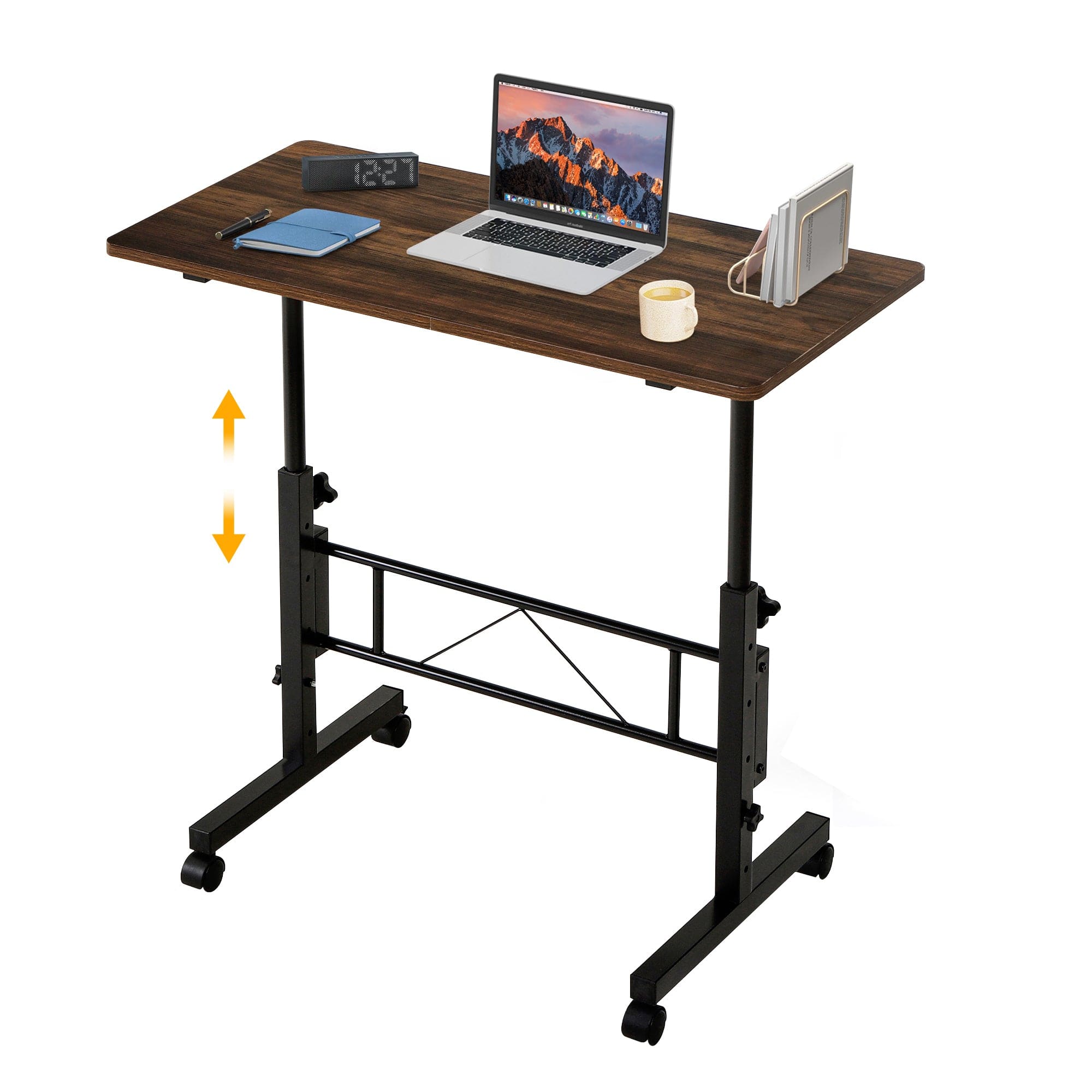 Vecelo - Standing Desk Adjustable Height, Home Office Desks,Mobile Stand Up Desks with Wheels Small Computer Desk Rolling Desk - Brown