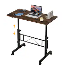 Vecelo - Standing Desk Adjustable Height, Home Office Desks,Mobile Stand Up Desks with Wheels Small Computer Desk Rolling Desk - Brown