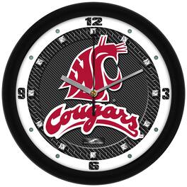 MpDirect - Washington State Cougars 11.5'' Suntime Premium Glass Face Carbon Fiber Wall Clock - Multicolor