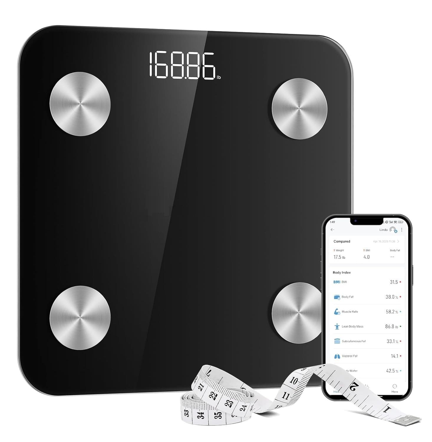 FINEAK - Advanced Smart Bathroom Scale-20 Body Metrics & App - Black Smart Bluetooth