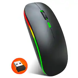 SKRAN - 2.4G Wireless Rechargeable Office Mouse - Slim, Easy-to-Use with 7-Color Breathing Light,Adjustable DPI for Home/Office - Wireless - Black