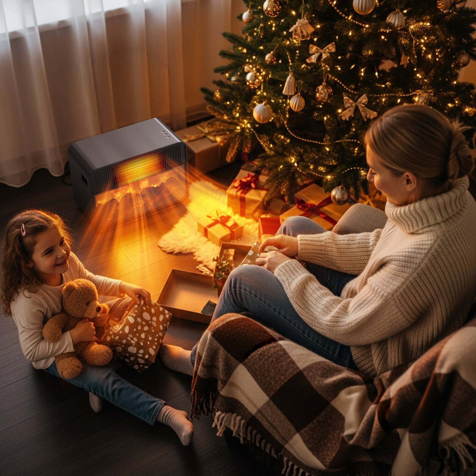 Alt View 2. Teendow - Teendow Portable Electric Fireplace Space Heater – 1500W Ceramic Heater with Thermostat, Safety Shut-Off - Black.