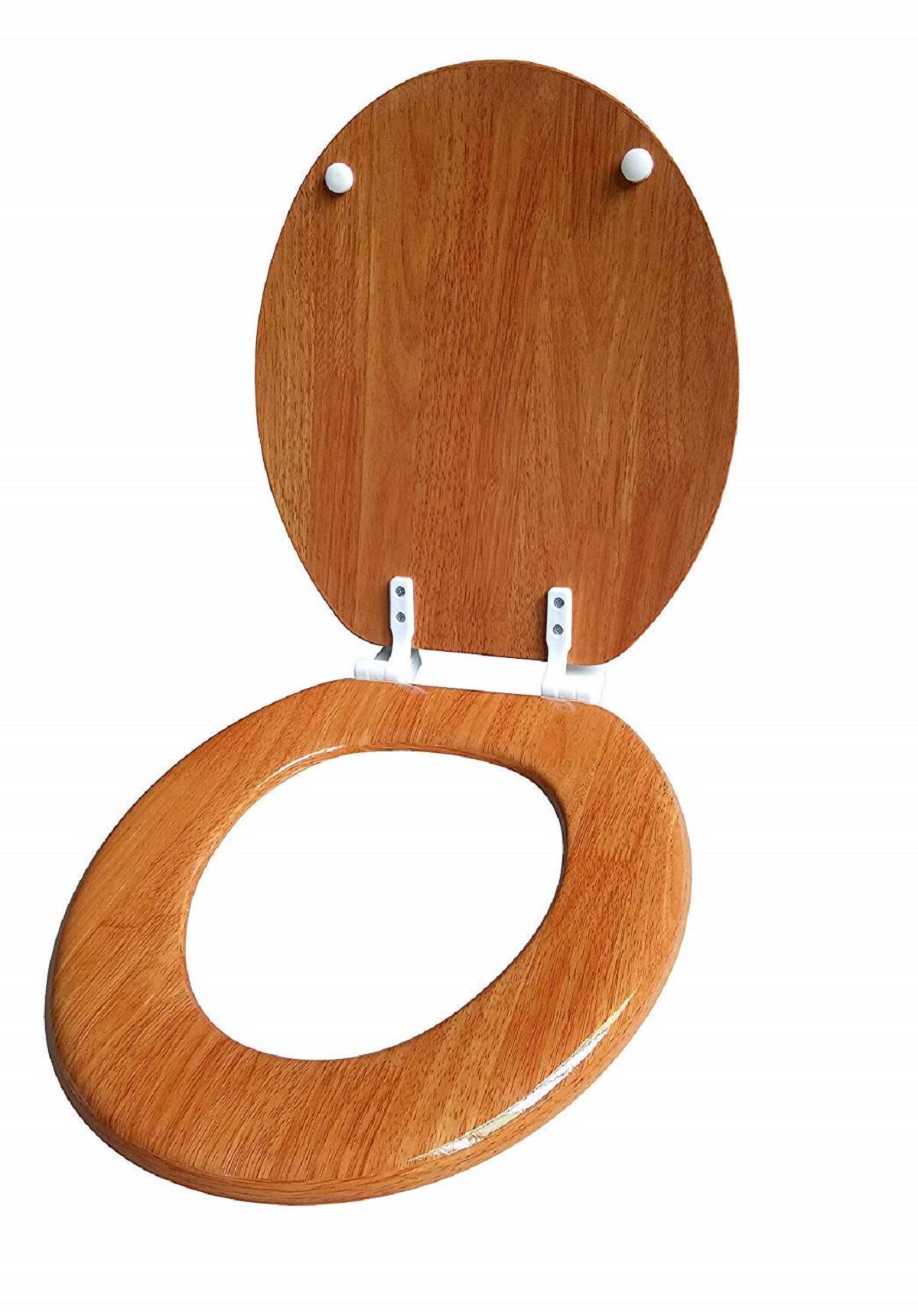Left. J&V TEXTILES - Marble Round Toilet Seat - Wooden.