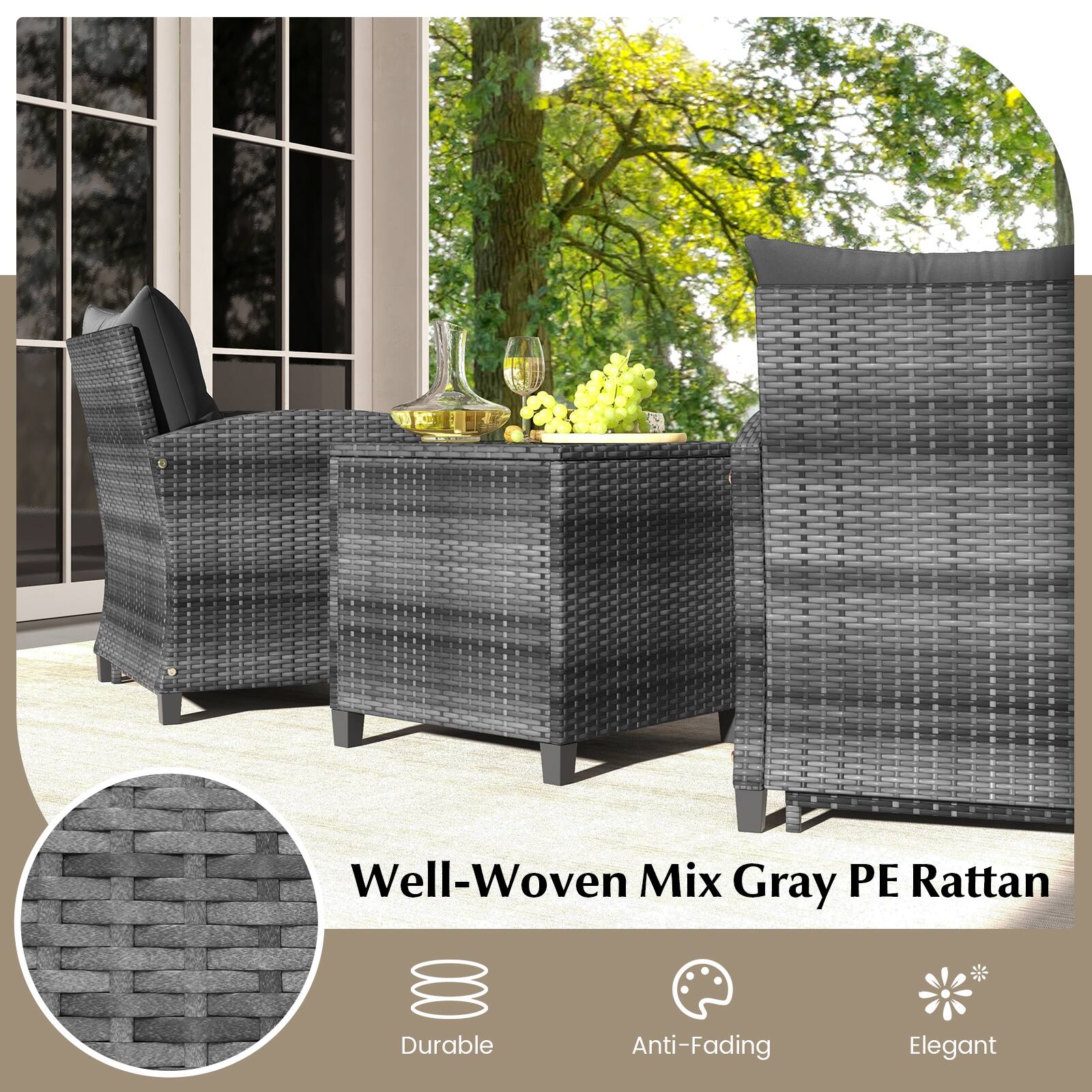 Well-Woven Mix Gray PE Rattan Durable Anti-Fading Elegant