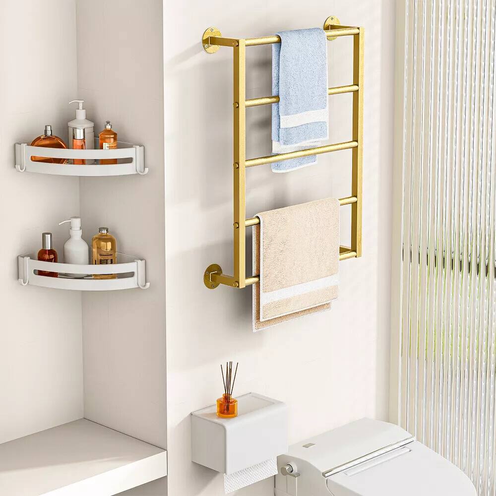 Alt View 3. HONGGE - Gold Wall Mounted Towel Rack with 5 Bars - Golden.