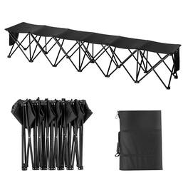 VEVOR - Portable Folding Bench, 6 Seat Foldable Soccer Bench with Side Pockets and Carrying Bag, Lightweight 600D Oxford Fabric - Black
