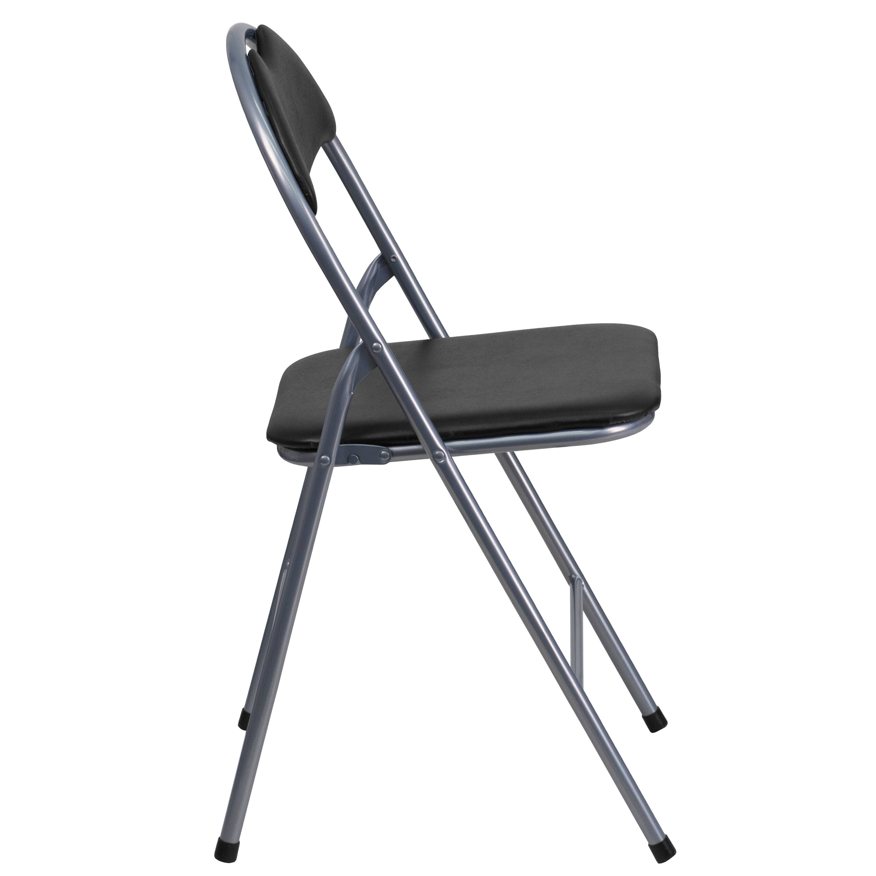 Alt View 7. Emma + Oliver - 4 Pack Vinyl Metal Folding Chair with Carrying Handle - Black.
