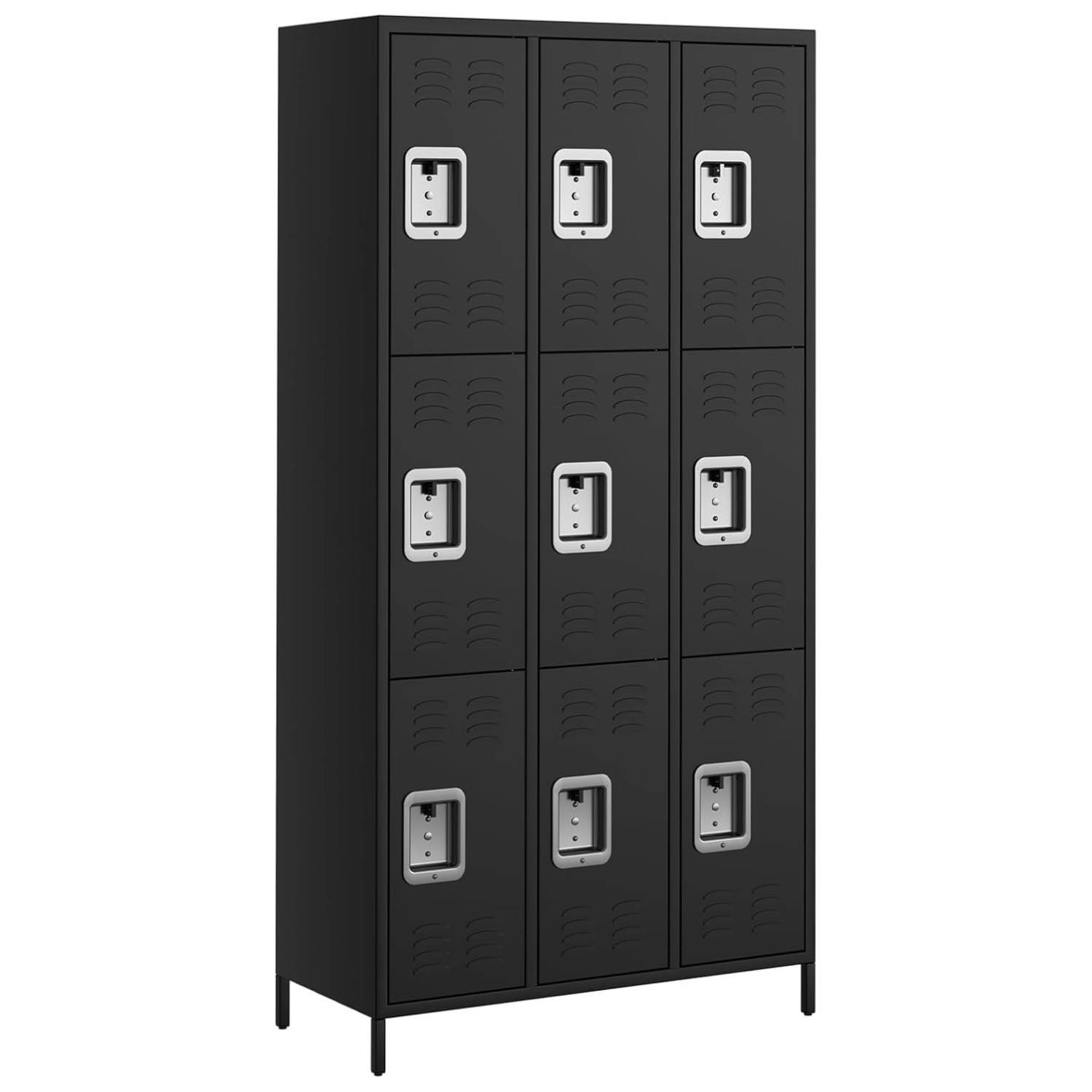 Front. Qeetex - Heavy Duty 9 Doors Steel Storage Locker Cabinet for Home, Office, School, Gym, Warehouse - Black.