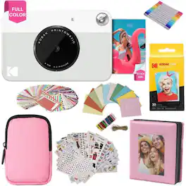 Kodak - Printomatic Instant Print Camera Gift Bundle w/Pink Soft Case, 20-Pack Zink Photo Paper & More - Gray