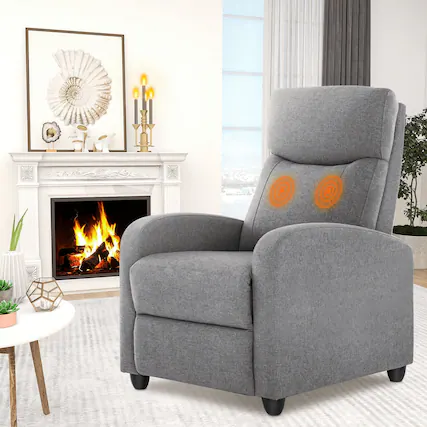 Front. Bestier - Manual Recliner Chair Winback Single Sofa,Massage and Heating,Casual Chair For Living Room - Gray.