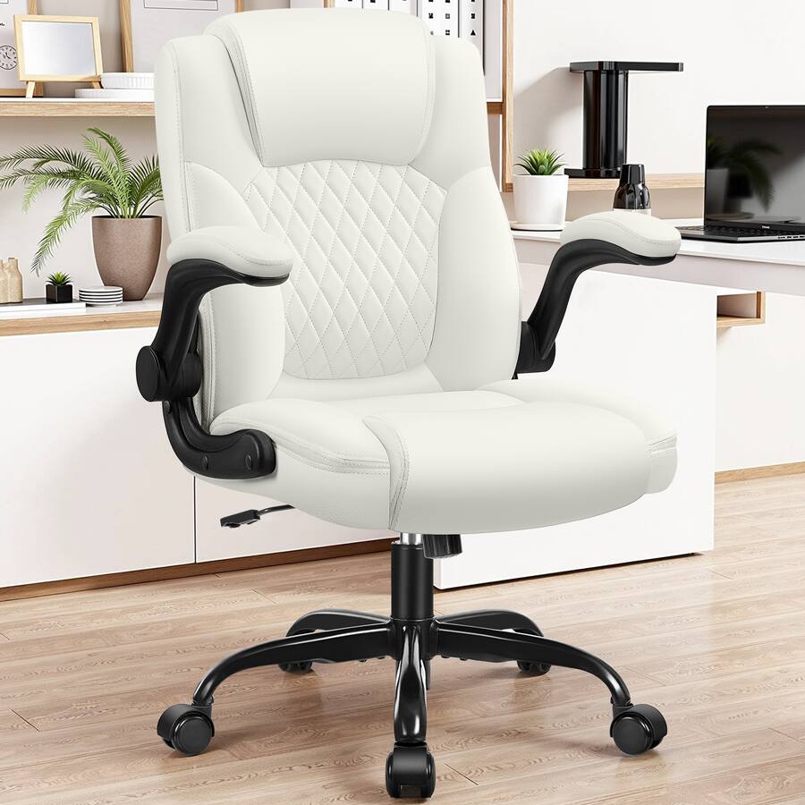 KERDOM PU Leather Mid Back Ergonomic Home Office Desk Chair with