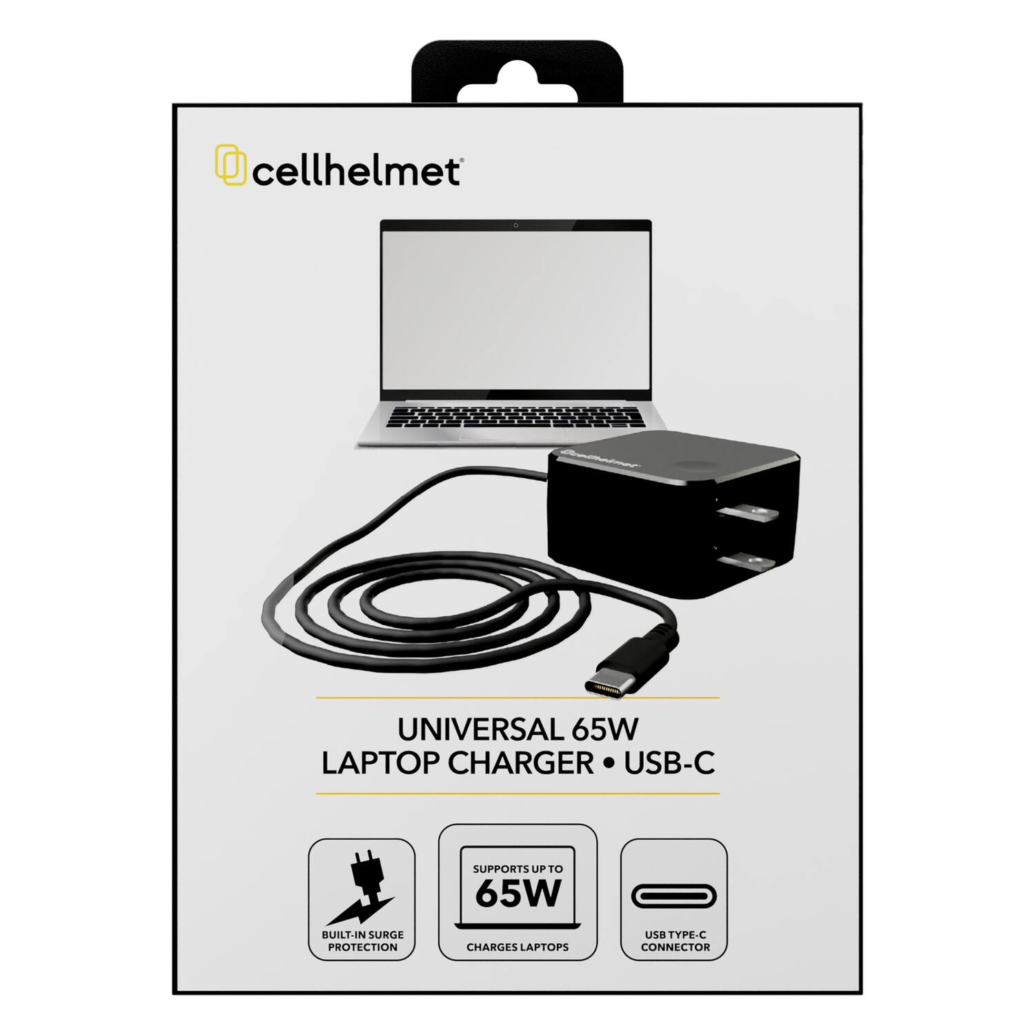cellhelmet UNIVERSAL 65W LAPTOP CHARGER USB-C SUPPORTS UP TO 65W BUILT-IN SURGE PROTECTION CHARGES LAPTOPS USB TYPE-C CONNECTOR