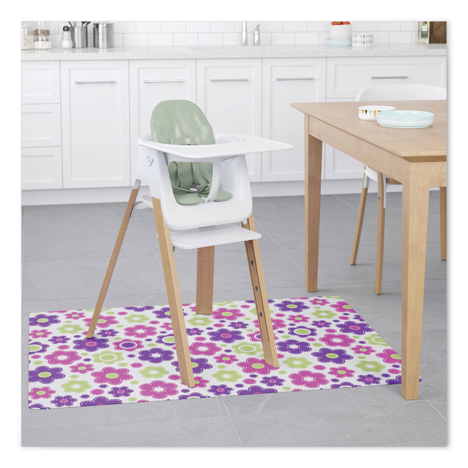 Left. Deflecto - FashionMat Chair Mat for Flat Pile Carpeted and Hard Floors, Rectangular, Straight Edges, 35" x 40", Pink/Green/Purple - Multicolored.