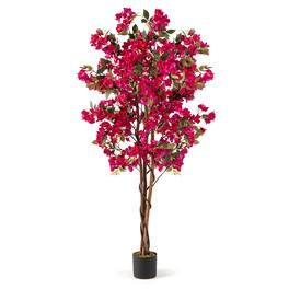 Gymax - 6 FT Artificial Bougainvillea Tree Tall Faux Pre-potted Tree w/ 910 Flowers - Red