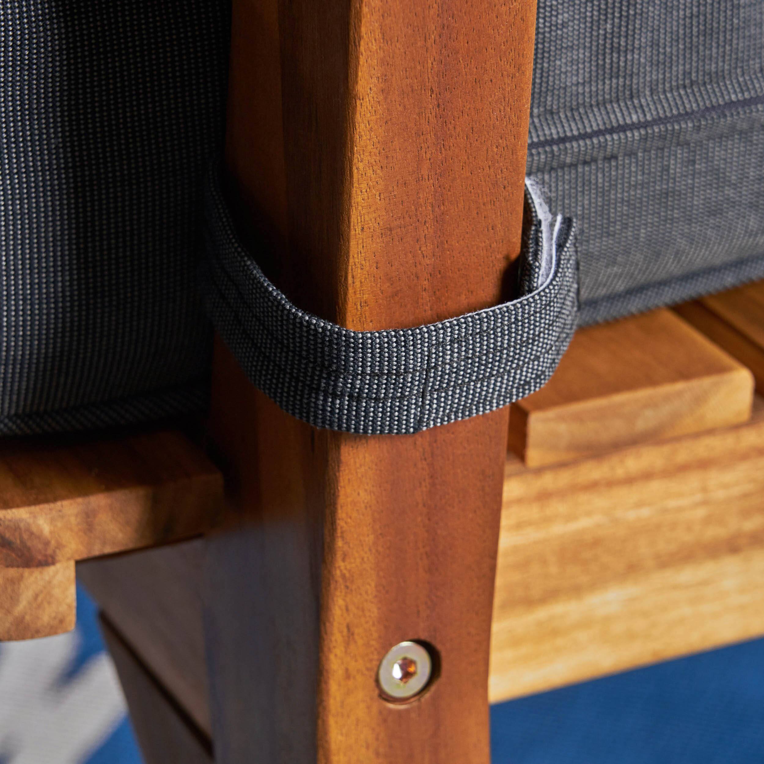 Alt View 4. Mondawe - Modern Acacia Wood Outdoor Loveseat with Weather-Resistant Cushions - Grey.