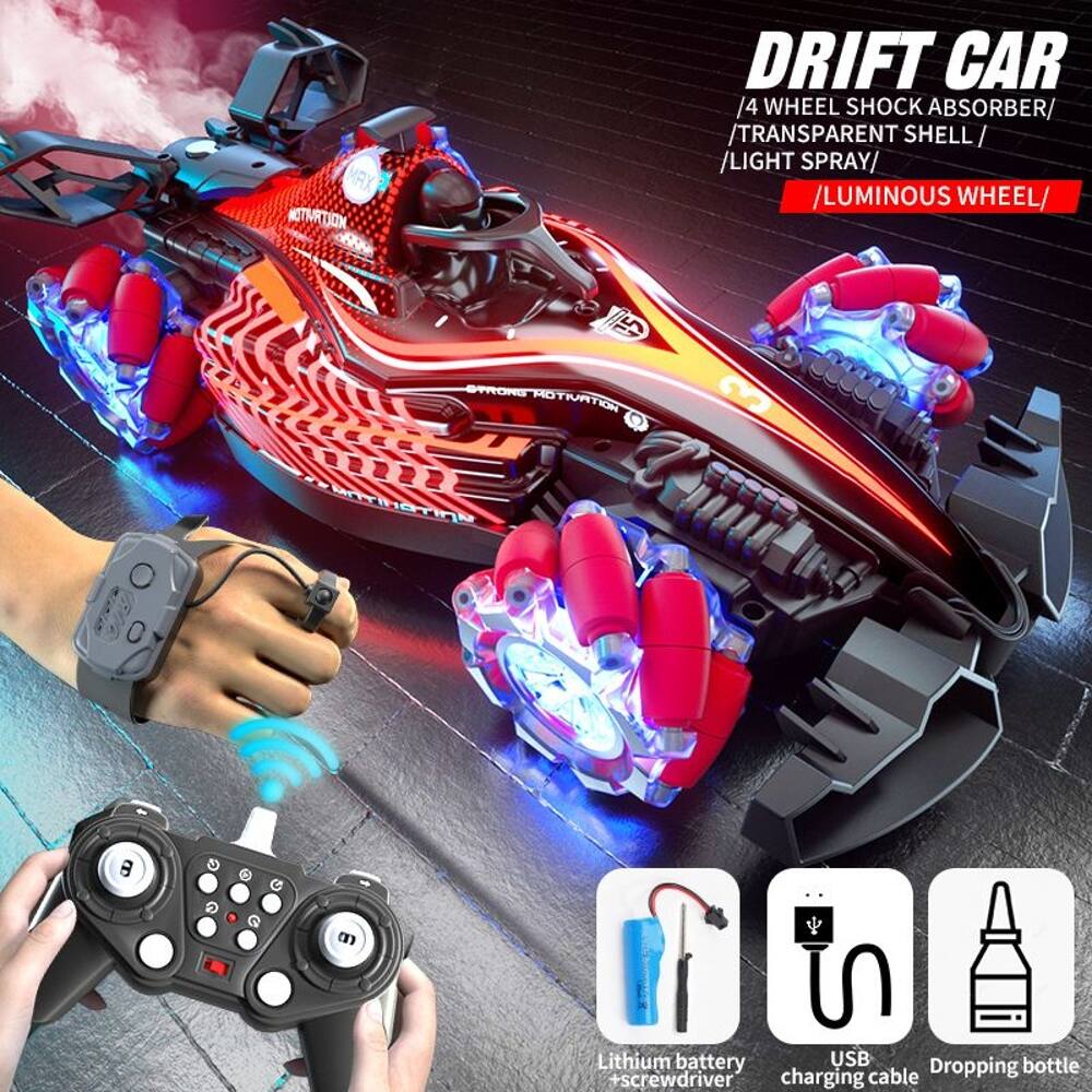NESTIVRTION A DRIFT CAR  
/4 WHEEL SHOCK ABSORBER/  
/TRANSPARENT SHELL/  
/LIGHT SPRAY/  
/LUMINOUS WHEEL/  
15 STRONG MOTIVATION  

bnyiNeTine a 2 a . C - C S  

Lithium battery  
USB charging cable  
Dropping bottle