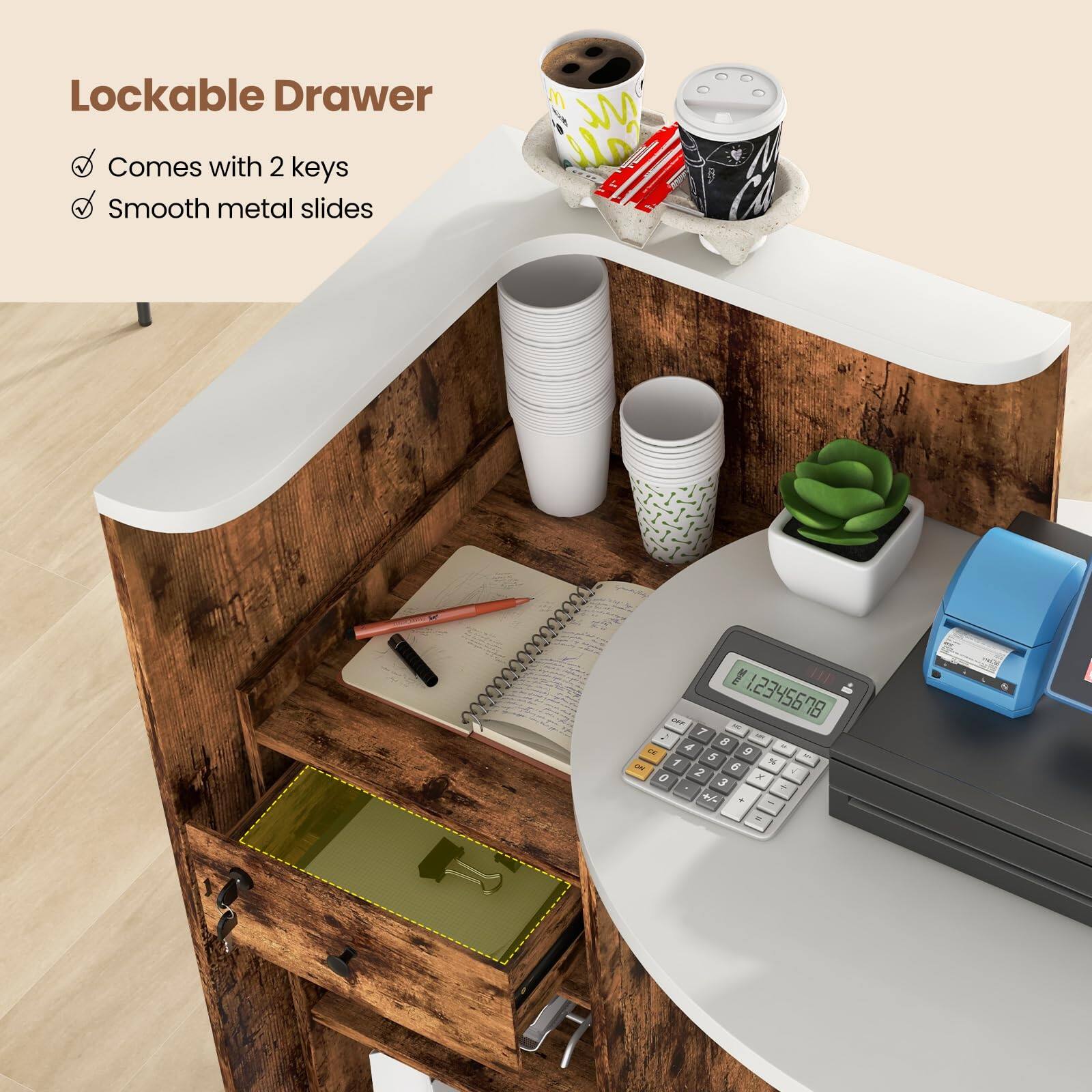 Lockable Drawer  
- Comes with 2 keys  
- Smooth metal slides